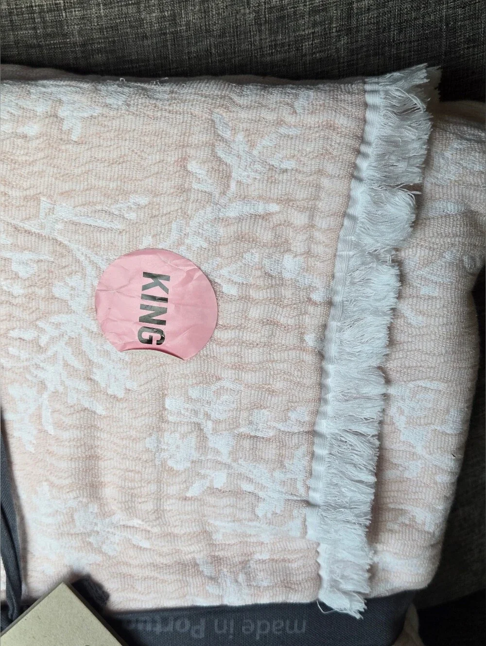 INUP Home 100% Washed Cotton King Coverlet Pink Made In Portugal